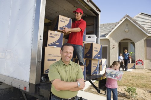 Moving team organizing office relocation items